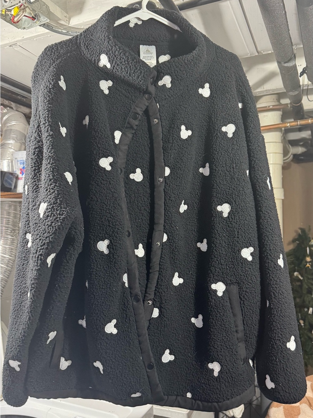 Disney Black Fleece Jacket with White Mickey Icon